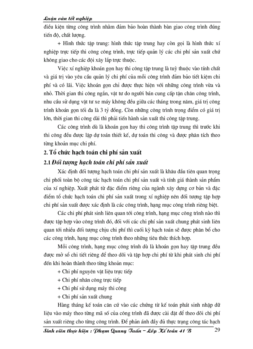 image for page Công tác hạch toán chi phí sản xuất và tính giá thành sản phẩm xây lắp tại xí nghiệp Sông Đà 206