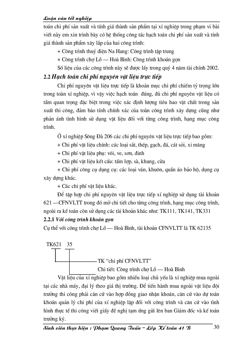 image for page Công tác hạch toán chi phí sản xuất và tính giá thành sản phẩm xây lắp tại xí nghiệp Sông Đà 206