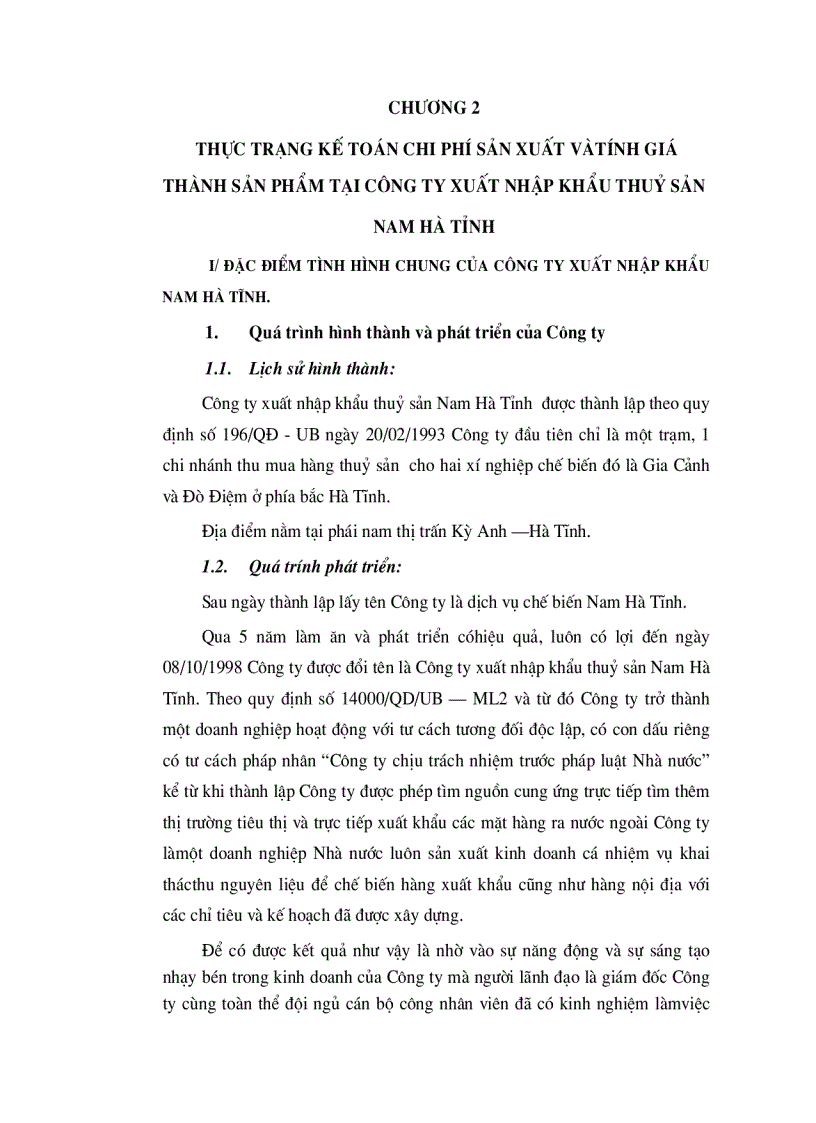 image for page Tổ chức công tác kế toán tổng hợp chi phí sản xuất và tính giá thành sản phẩm ở công ty xuất nhập khẩu thuỷ sản nam Hà Tĩnh