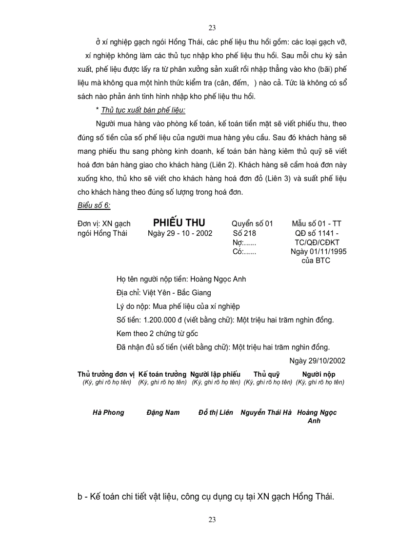 image for page Tổ chức công tác kế toán vật liệu và công cụ dụng cụ tại xí nghiệp gạch ngói Hồng Thái