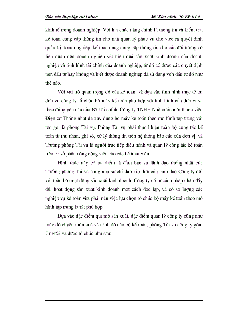 image for page Thực trạng công tác hạch toán kế toán tại cty TNHH nhà nước 1 thành viên điện cơ Thống Nhất