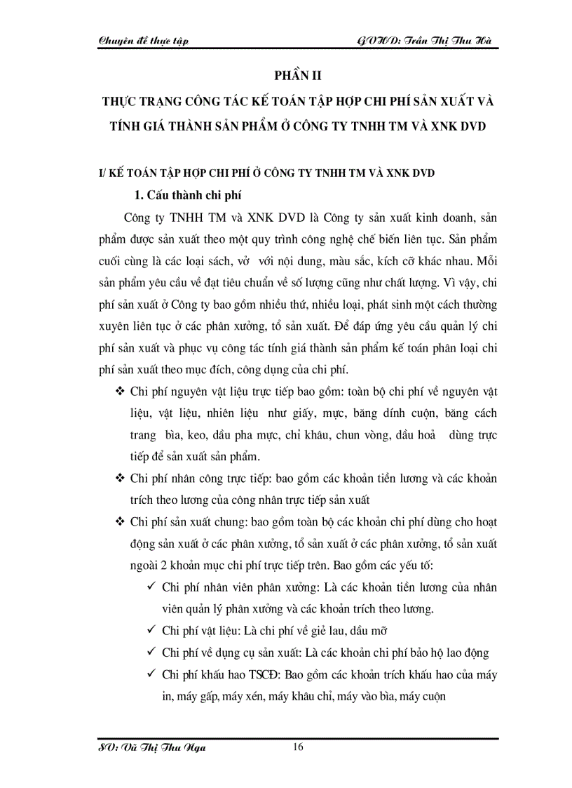 image for page Hoàn thiện Công Tác Kế toán hạch toán chi phí sản xuất và tính giá thành sản phẩm tại Công ty TNHH TM và XNK DVD