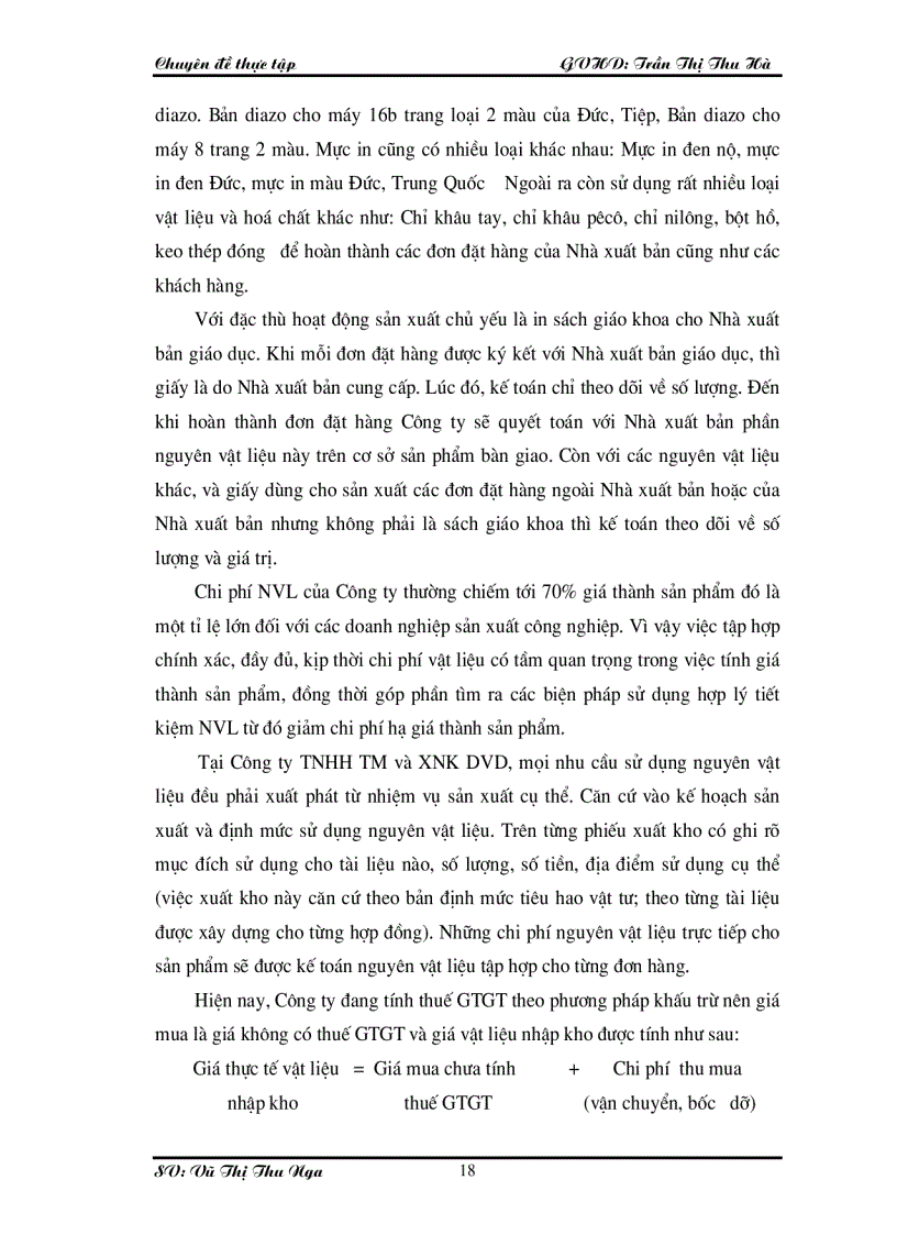 image for page Hoàn thiện Công Tác Kế toán hạch toán chi phí sản xuất và tính giá thành sản phẩm tại Công ty TNHH TM và XNK DVD