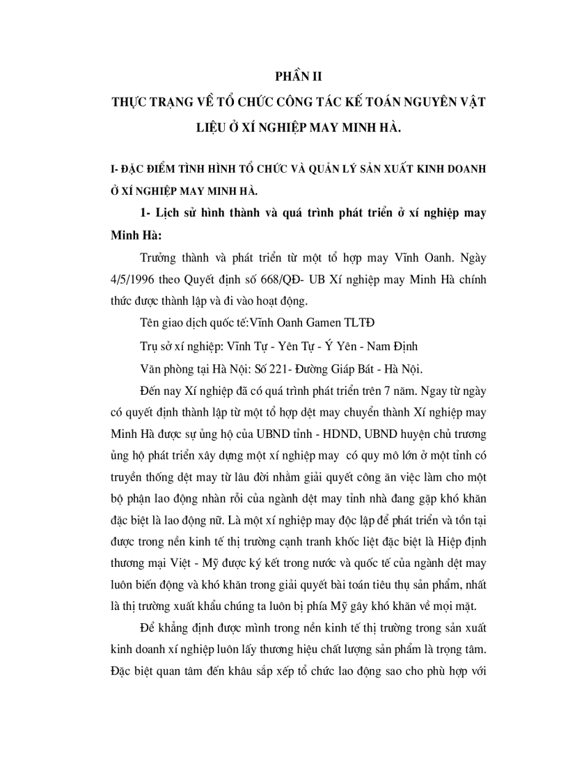 image for page Tổ chức kế toán nguyên vật liệu và phân tích tình hình quản lý sử dụng nguyên vật liệu tại Xí nghiệp may Minh Hà