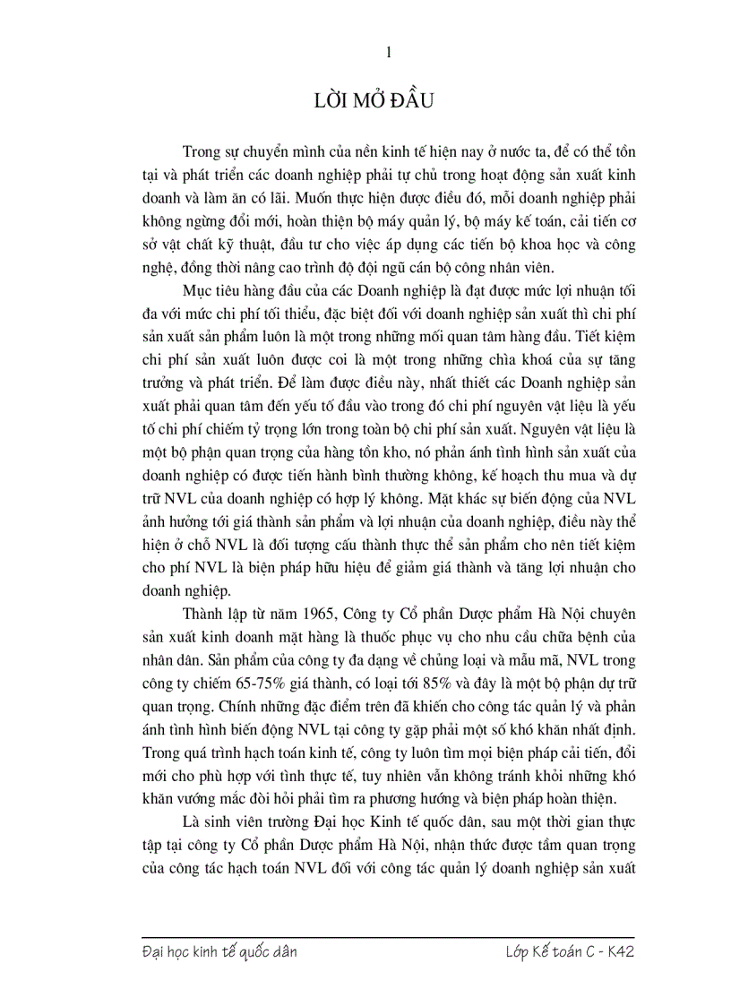 image for page Hạch toán Nguyên vật liệu với việc nâng cao hiệu quả quản lý và sử dụng Nguyên vật liệu tại công ty Cổ phần Dược phẩm Hà Nội