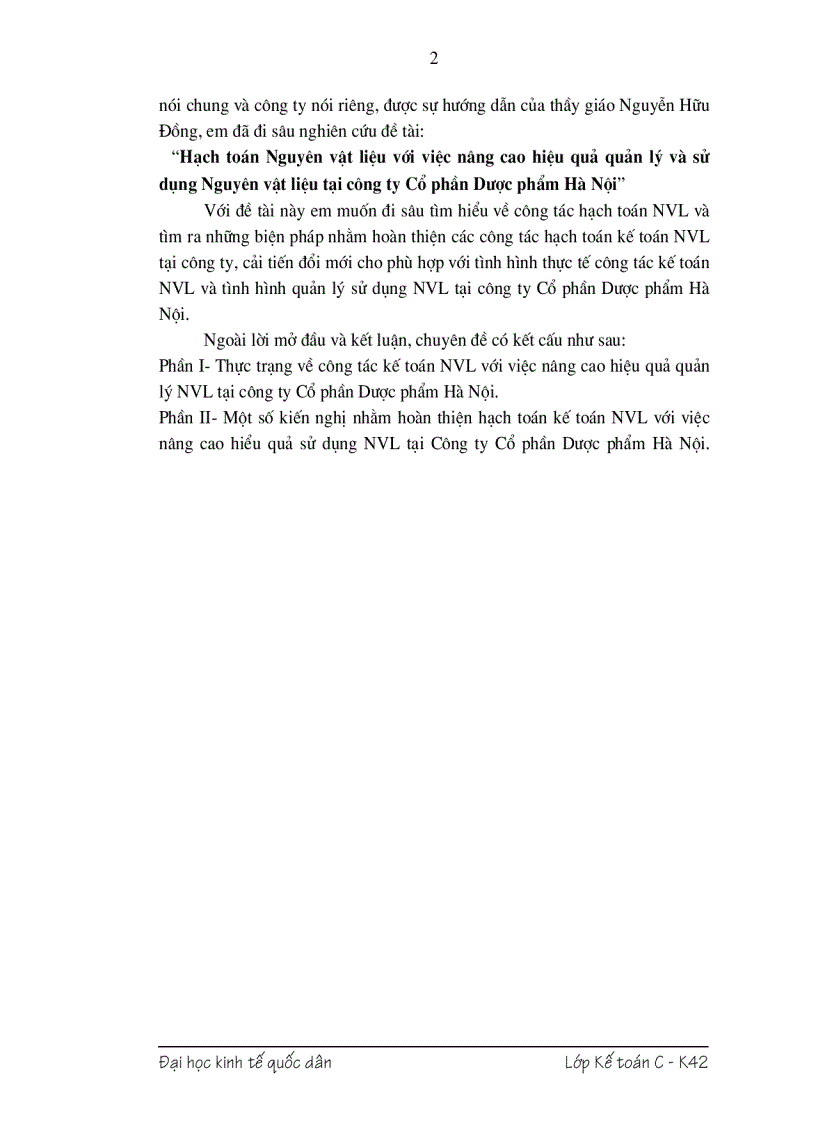 image for page Hạch toán Nguyên vật liệu với việc nâng cao hiệu quả quản lý và sử dụng Nguyên vật liệu tại công ty Cổ phần Dược phẩm Hà Nội