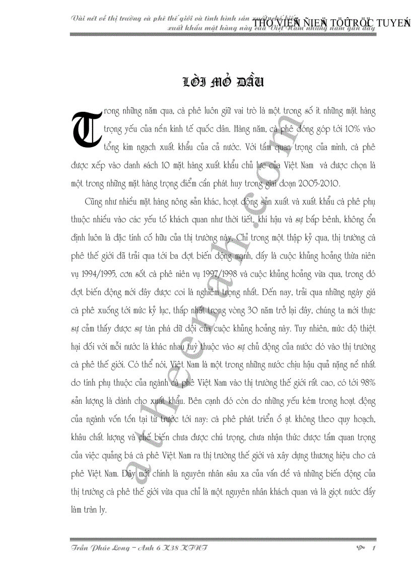 image for page Vài nét về thị trường cà phê thế giới và tình hình sản xuất chế biến xuất khẩu mặt hàng này của Việt Nam những năm gần đây