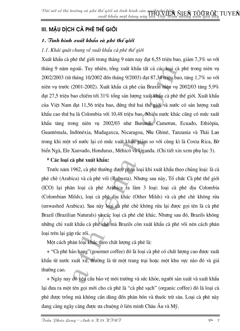 image for page Vài nét về thị trường cà phê thế giới và tình hình sản xuất chế biến xuất khẩu mặt hàng này của Việt Nam những năm gần đây