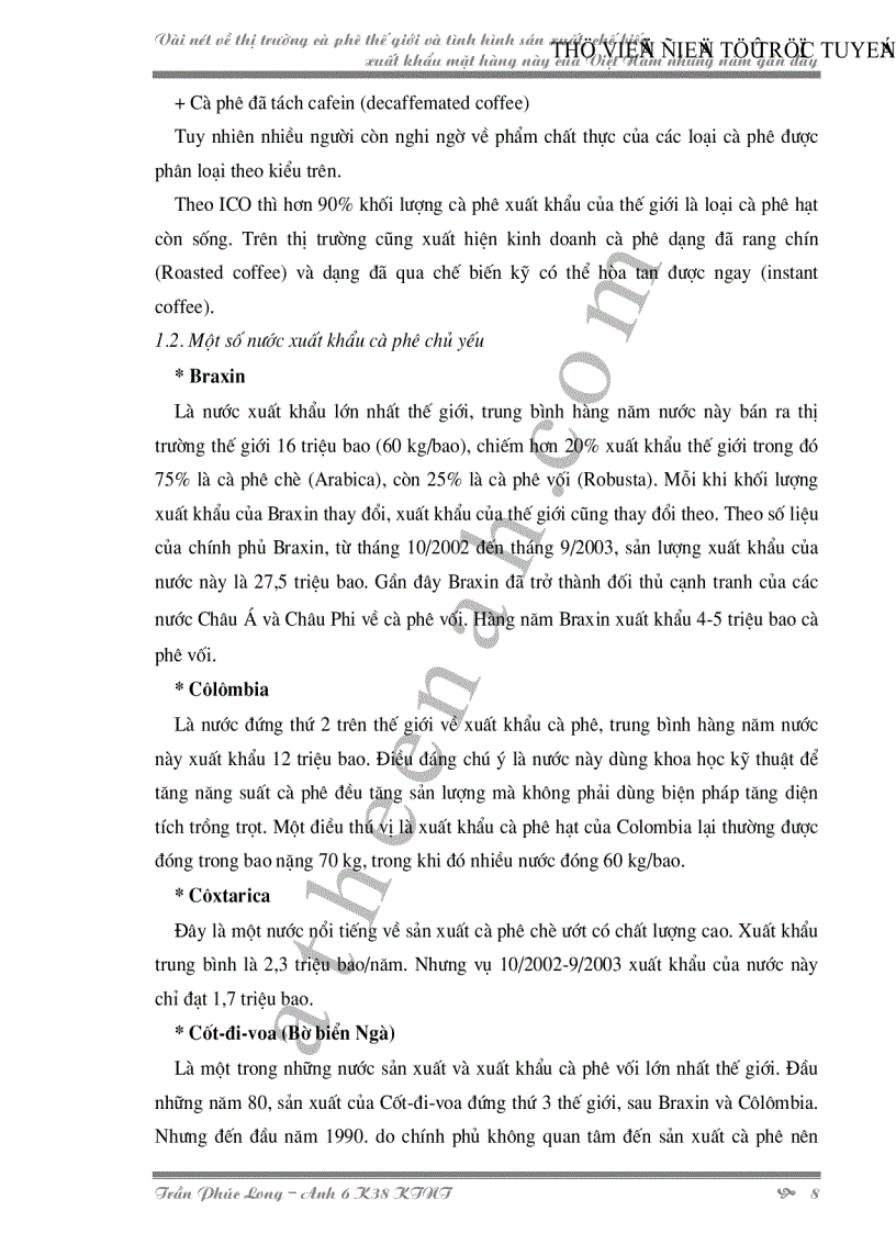 image for page Vài nét về thị trường cà phê thế giới và tình hình sản xuất chế biến xuất khẩu mặt hàng này của Việt Nam những năm gần đây