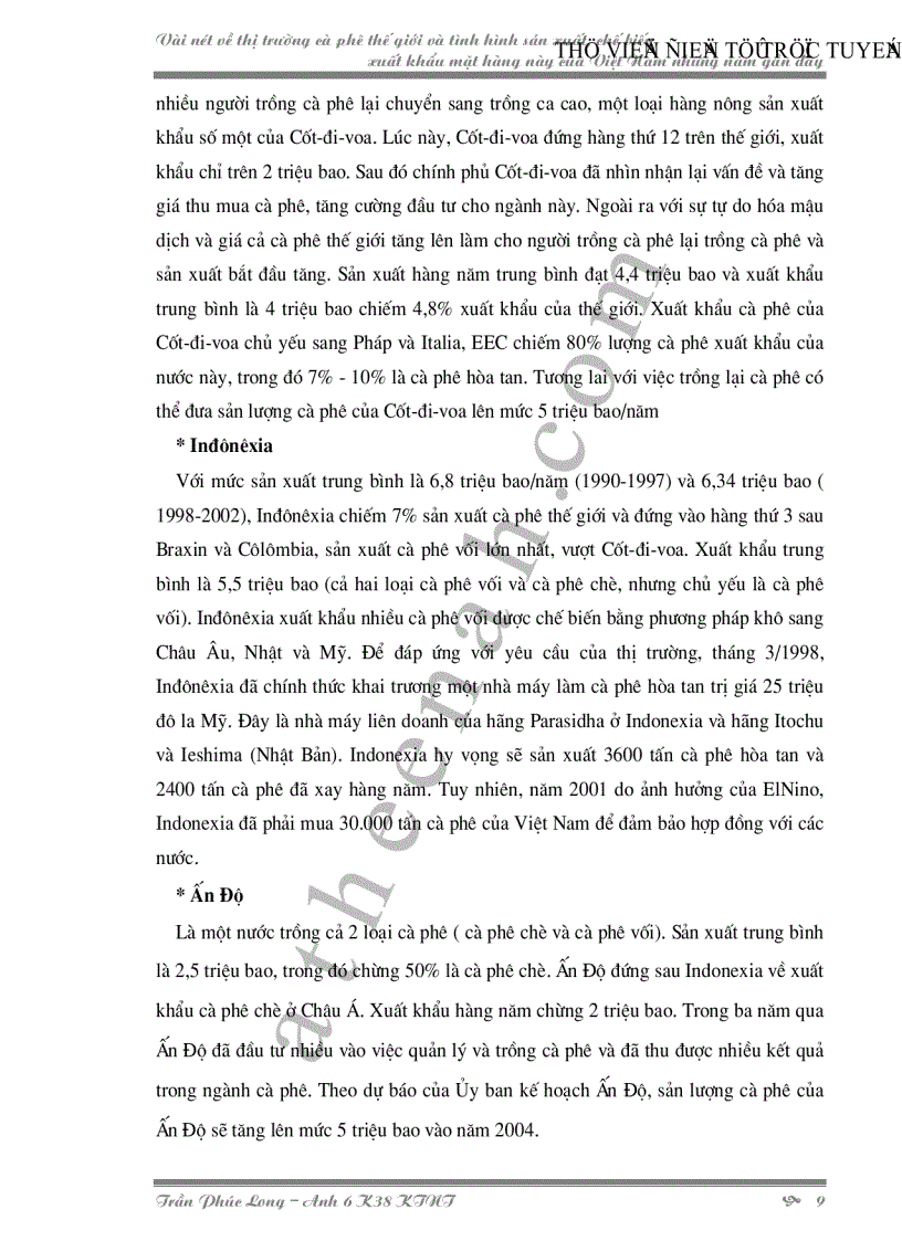 image for page Vài nét về thị trường cà phê thế giới và tình hình sản xuất chế biến xuất khẩu mặt hàng này của Việt Nam những năm gần đây