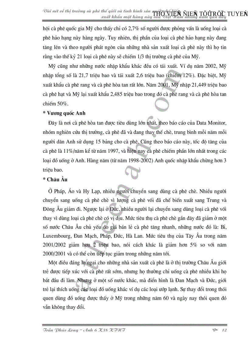 image for page Vài nét về thị trường cà phê thế giới và tình hình sản xuất chế biến xuất khẩu mặt hàng này của Việt Nam những năm gần đây