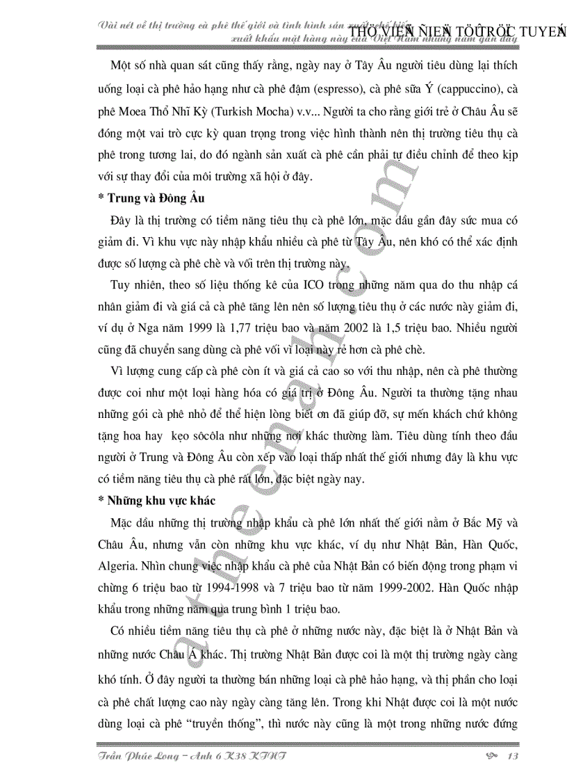 image for page Vài nét về thị trường cà phê thế giới và tình hình sản xuất chế biến xuất khẩu mặt hàng này của Việt Nam những năm gần đây