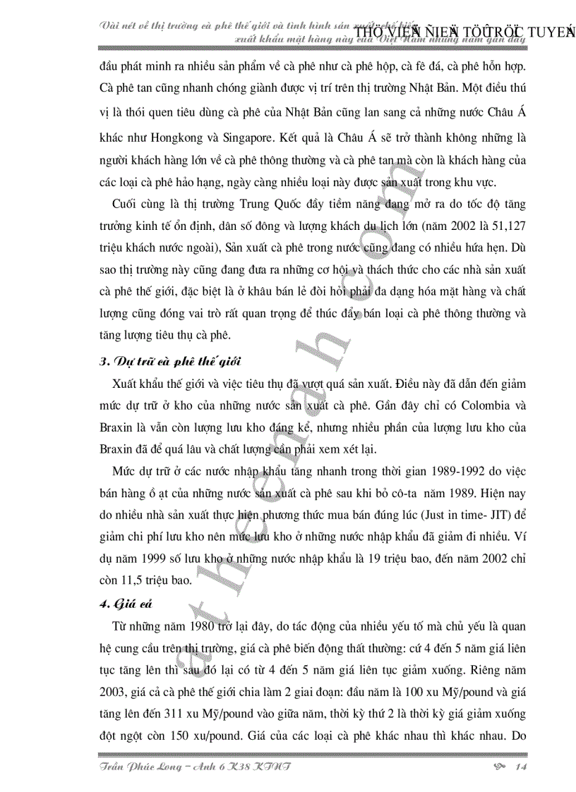 image for page Vài nét về thị trường cà phê thế giới và tình hình sản xuất chế biến xuất khẩu mặt hàng này của Việt Nam những năm gần đây