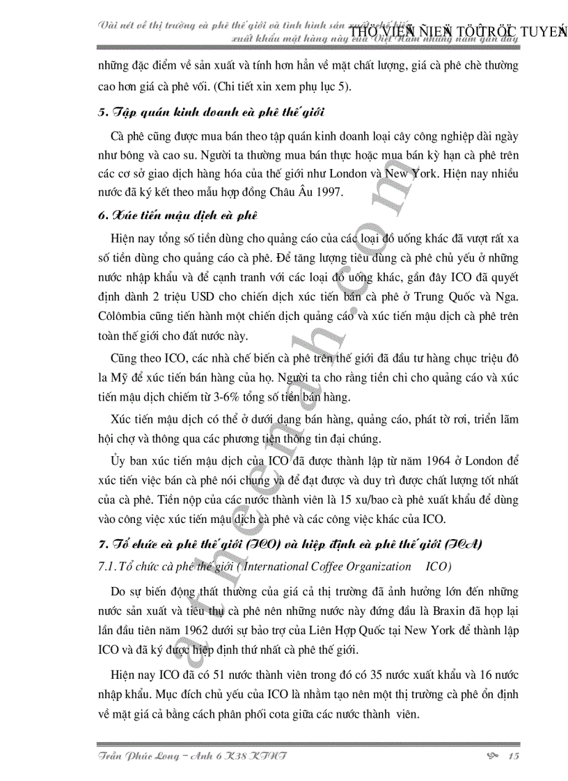 image for page Vài nét về thị trường cà phê thế giới và tình hình sản xuất chế biến xuất khẩu mặt hàng này của Việt Nam những năm gần đây