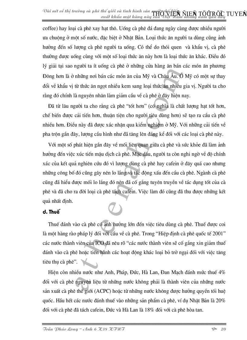 image for page Vài nét về thị trường cà phê thế giới và tình hình sản xuất chế biến xuất khẩu mặt hàng này của Việt Nam những năm gần đây