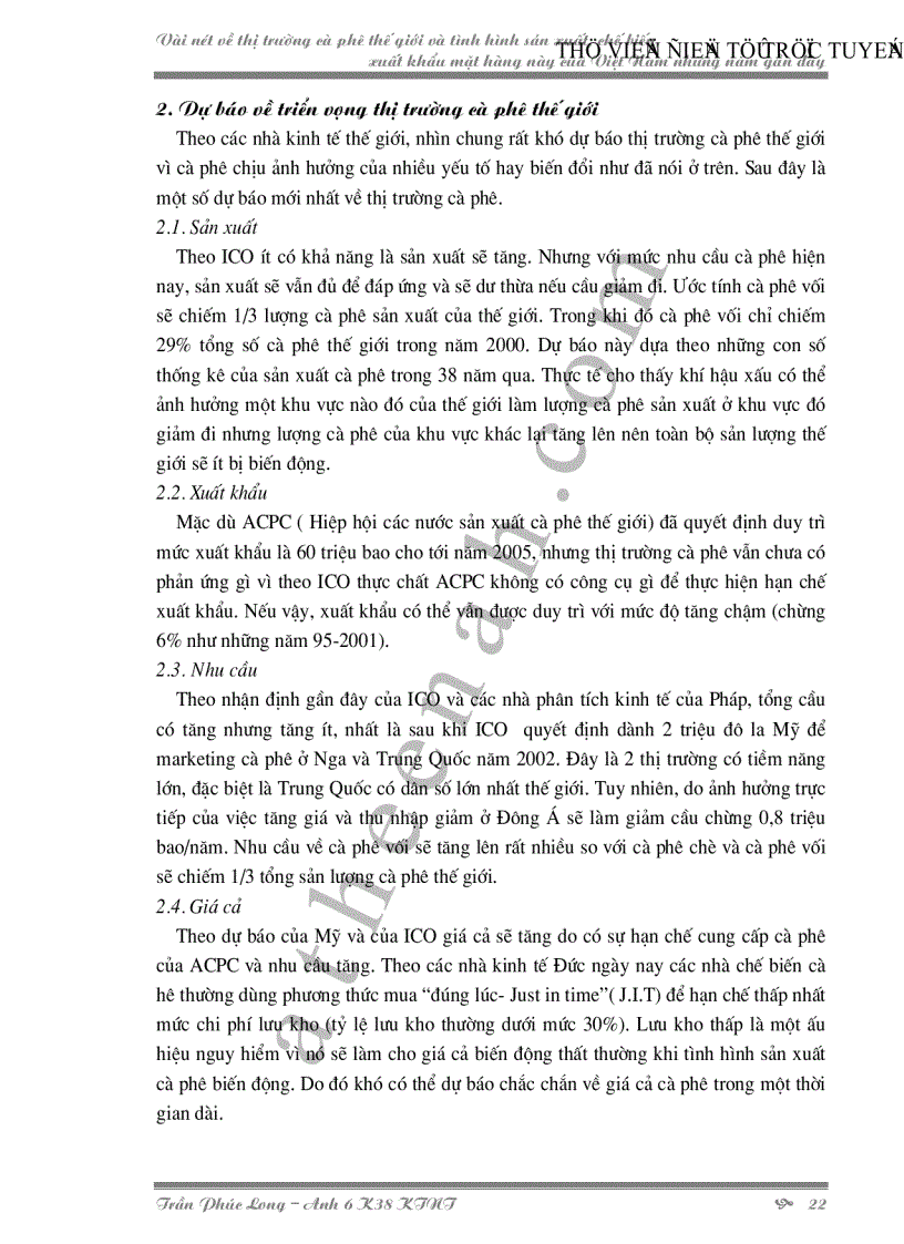 image for page Vài nét về thị trường cà phê thế giới và tình hình sản xuất chế biến xuất khẩu mặt hàng này của Việt Nam những năm gần đây
