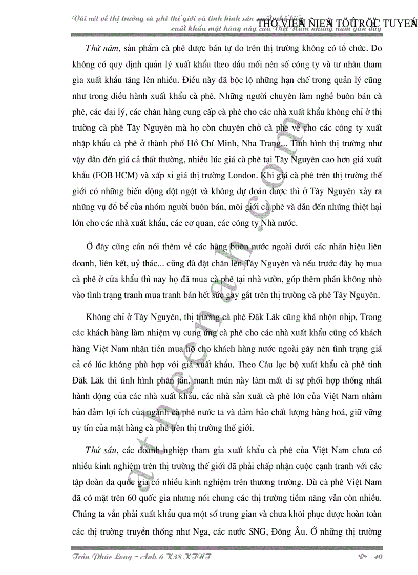 image for page Vài nét về thị trường cà phê thế giới và tình hình sản xuất chế biến xuất khẩu mặt hàng này của Việt Nam những năm gần đây