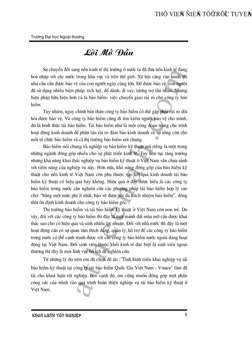 image for page Tình hình triển khai nghiệp vụ tái bảo hiểm kỹ thuật tại công ty tái bảo hiểm Quốc Gia Việt Nam Vinare