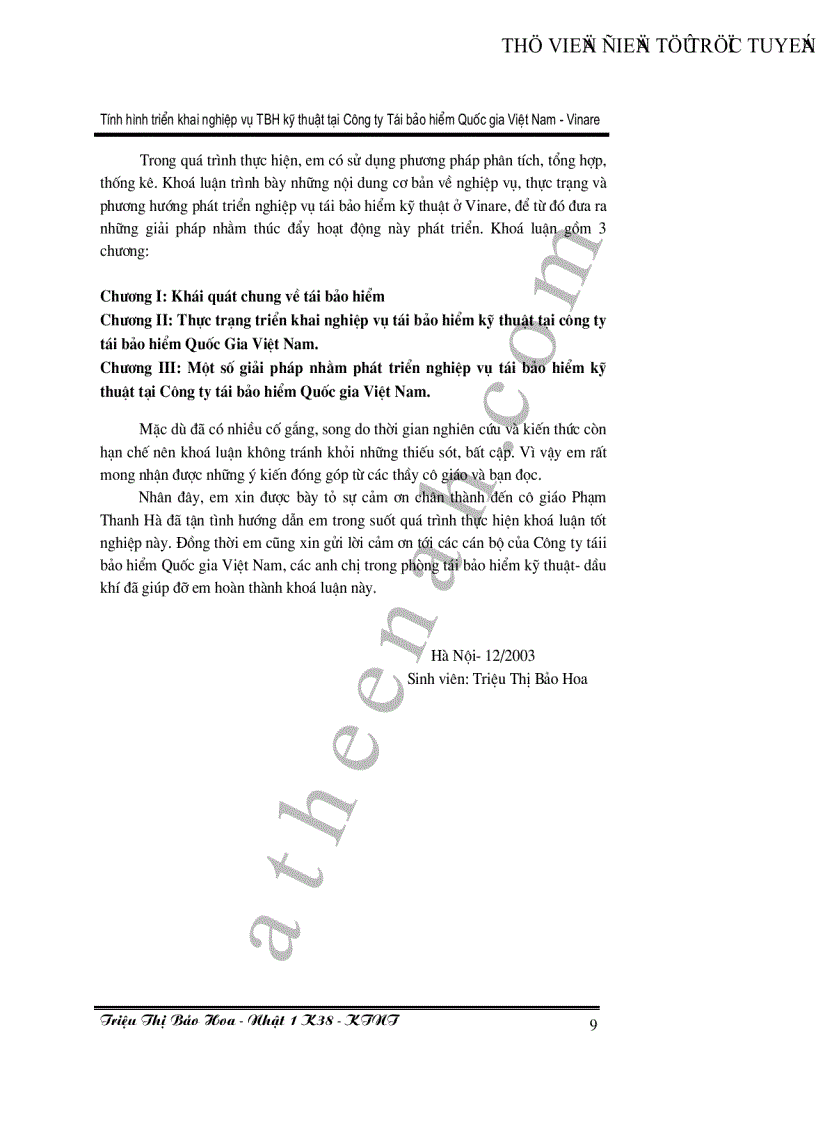 image for page Tình hình triển khai nghiệp vụ tái bảo hiểm kỹ thuật tại công ty tái bảo hiểm Quốc Gia Việt Nam Vinare