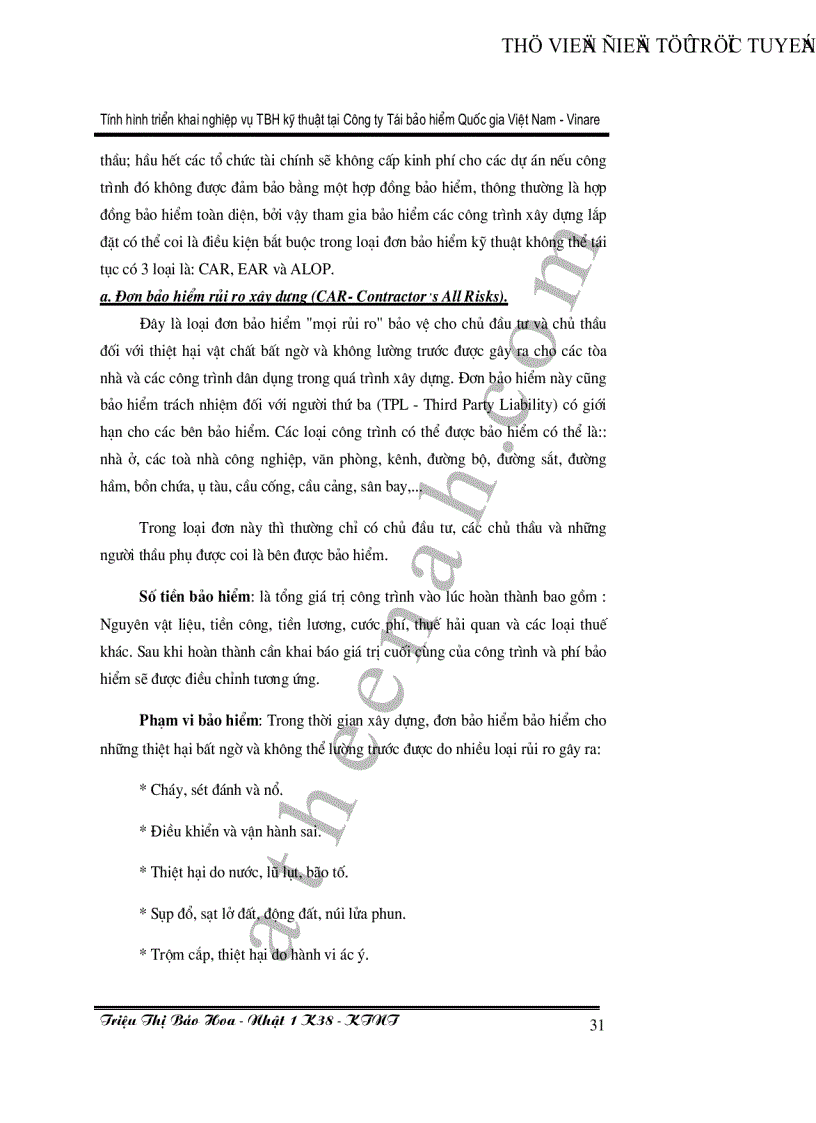 image for page Tình hình triển khai nghiệp vụ tái bảo hiểm kỹ thuật tại công ty tái bảo hiểm Quốc Gia Việt Nam Vinare