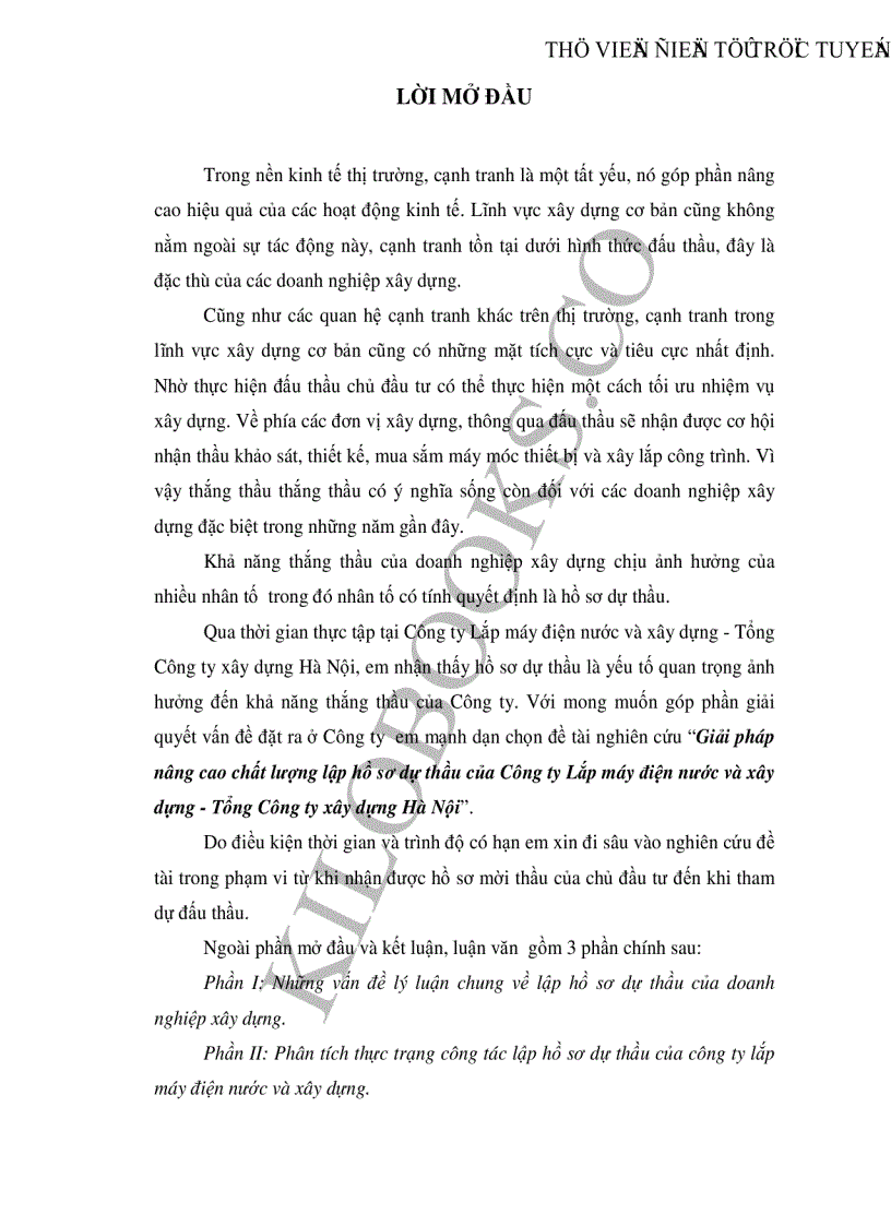 image for page Giải pháp nâng cao chất lượng lập hồ sơ dự thầu của Công ty Lắp máy điện nước và xây dựng Tổng Công ty xây dựng Hà Nội