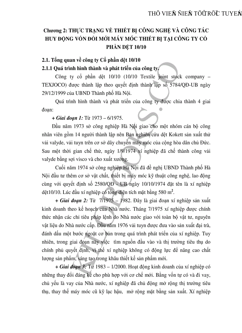 image for page Những giải pháp chủ yếu huy động vốn đổi mới thiết bị công nghệ tại Công ty cổ phần dệt 10 10