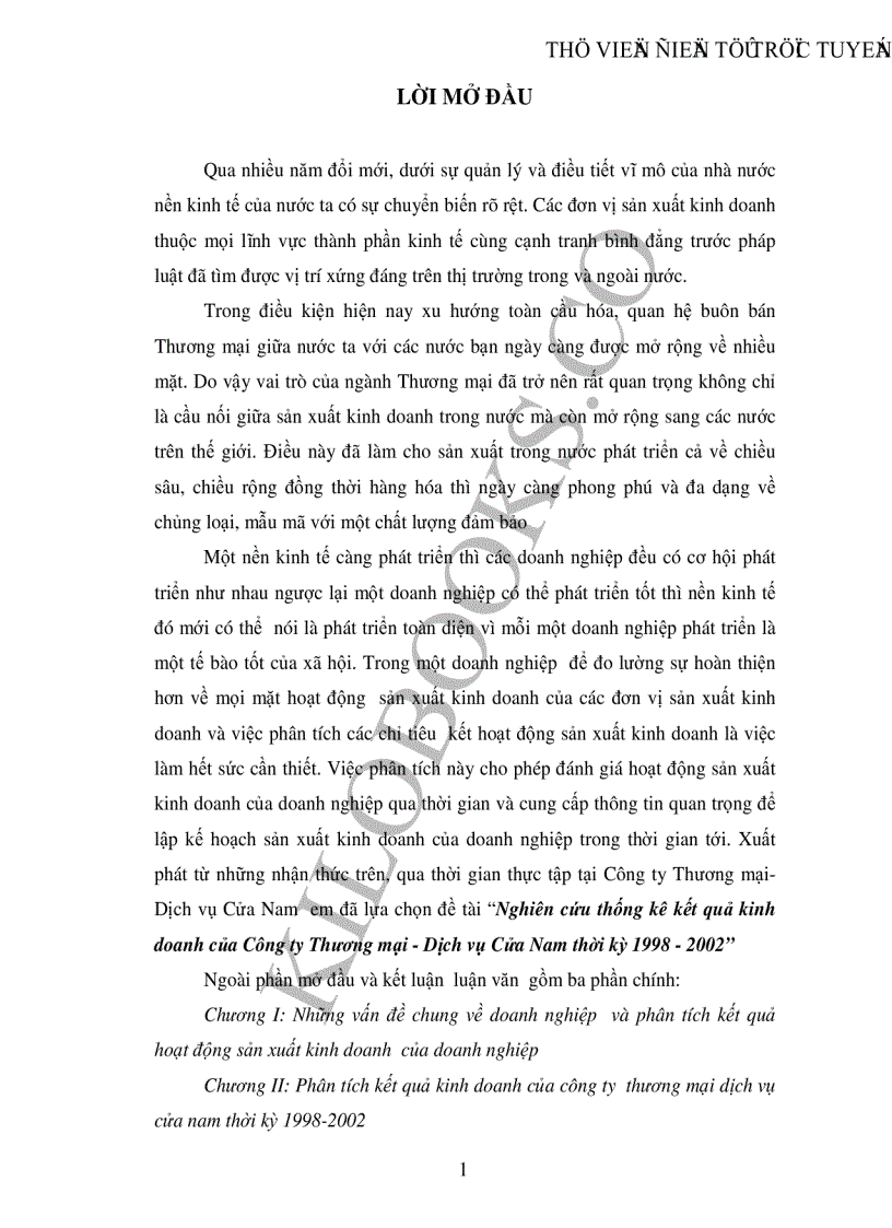 image for page Nghiên cứu thống kê kết quả kinh doanh của Công ty Thương mại Dịch vụ Cửa Nam thời kỳ 1998 2002