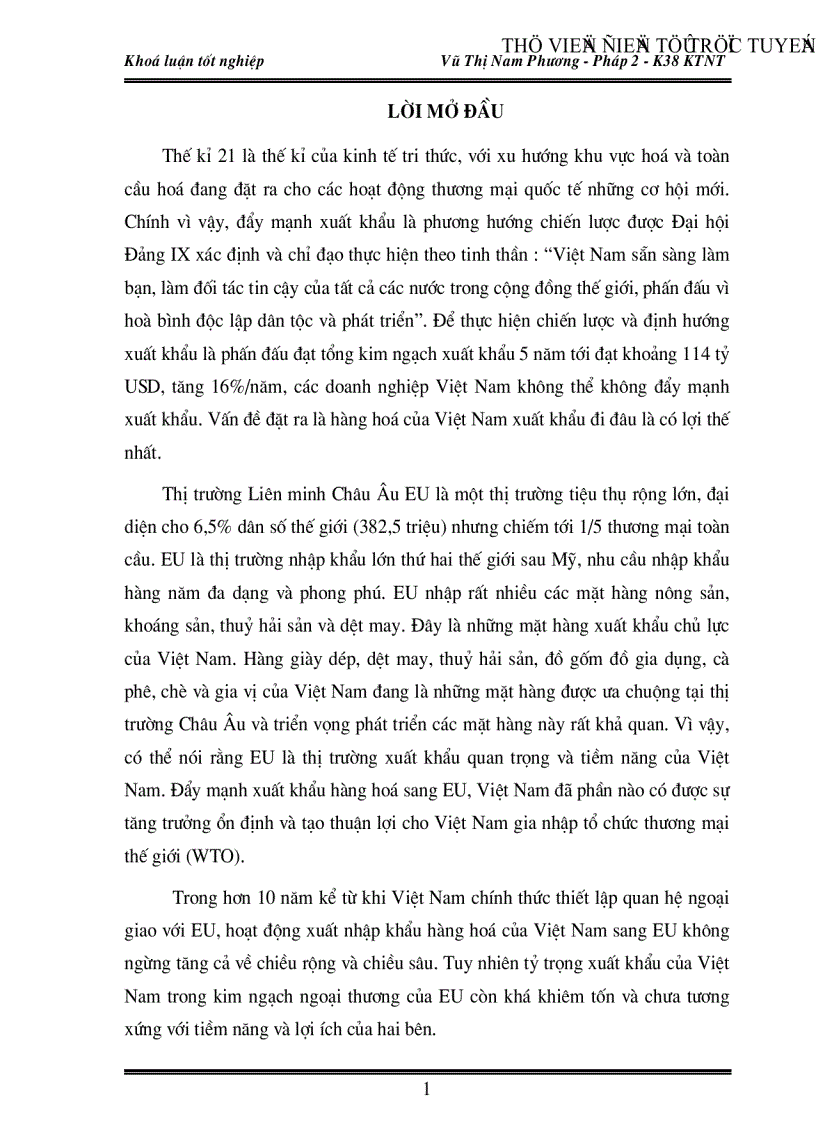 image for page Việc vận dụng các quy định pháp lý của Liên minh Châu Âu EU về chất lượng và nhãn hiệu sản phẩm trong xuất khẩu hàng hoá của Việt Nam vào thị trường này