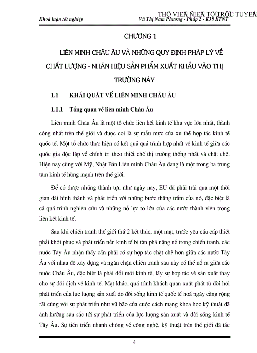 image for page Việc vận dụng các quy định pháp lý của Liên minh Châu Âu EU về chất lượng và nhãn hiệu sản phẩm trong xuất khẩu hàng hoá của Việt Nam vào thị trường này