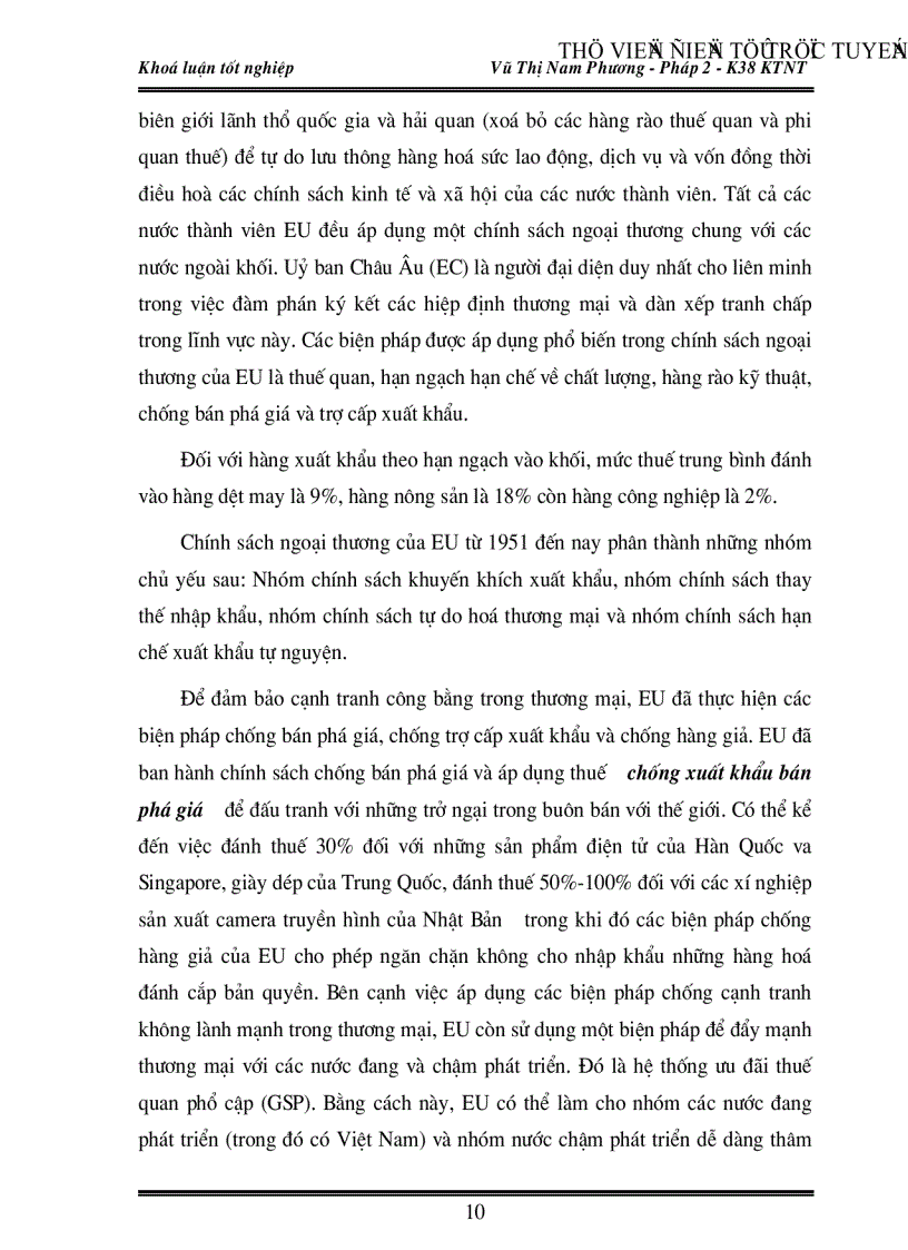 image for page Việc vận dụng các quy định pháp lý của Liên minh Châu Âu EU về chất lượng và nhãn hiệu sản phẩm trong xuất khẩu hàng hoá của Việt Nam vào thị trường này