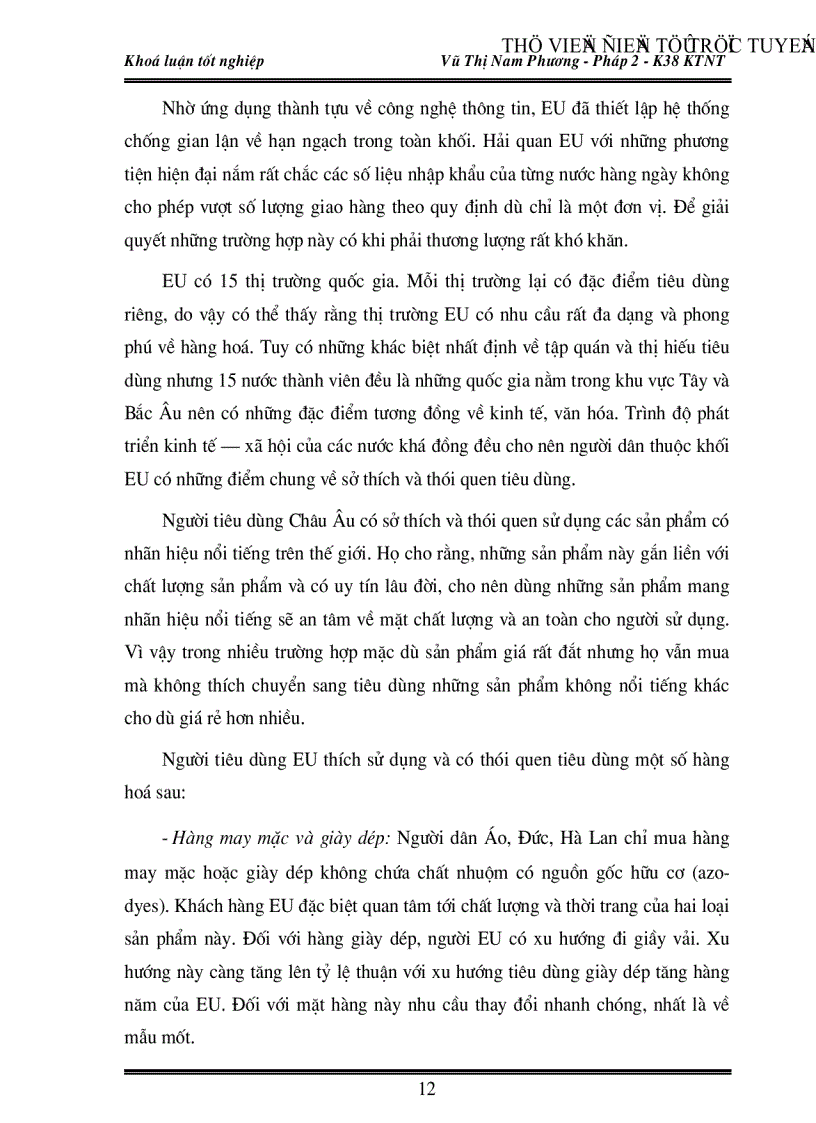 image for page Việc vận dụng các quy định pháp lý của Liên minh Châu Âu EU về chất lượng và nhãn hiệu sản phẩm trong xuất khẩu hàng hoá của Việt Nam vào thị trường này