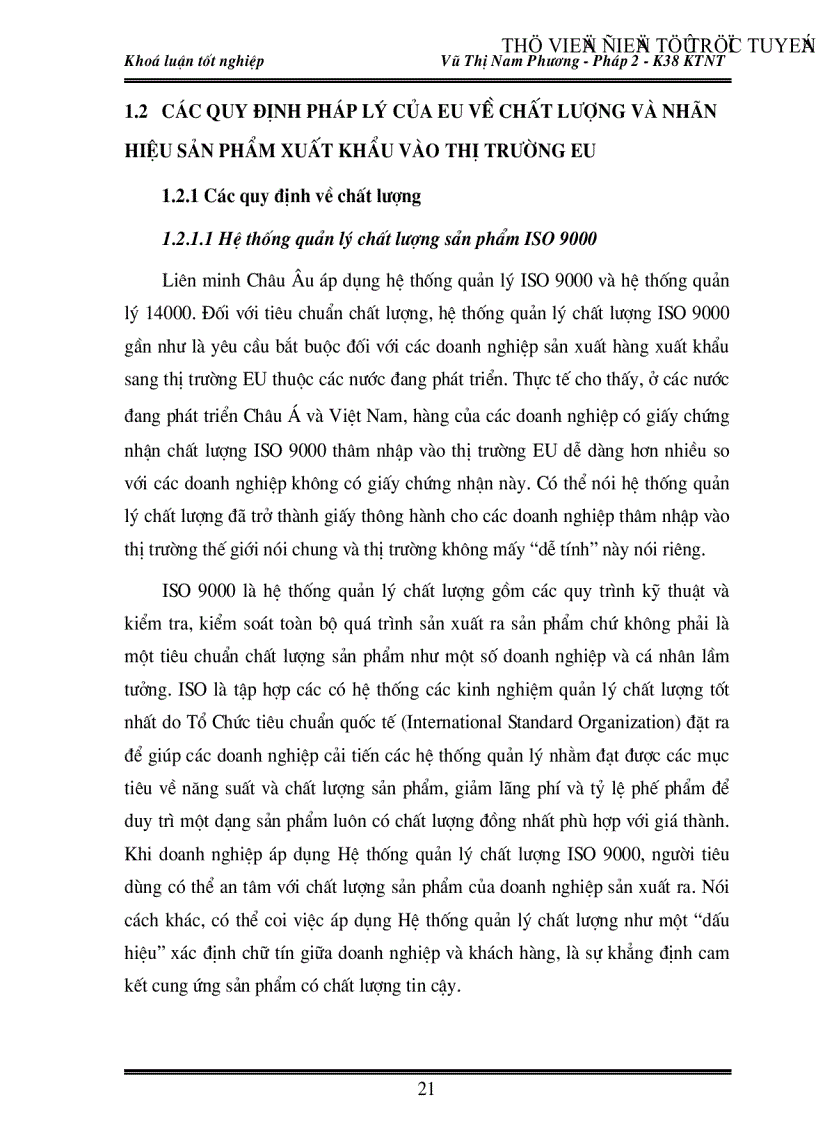image for page Việc vận dụng các quy định pháp lý của Liên minh Châu Âu EU về chất lượng và nhãn hiệu sản phẩm trong xuất khẩu hàng hoá của Việt Nam vào thị trường này
