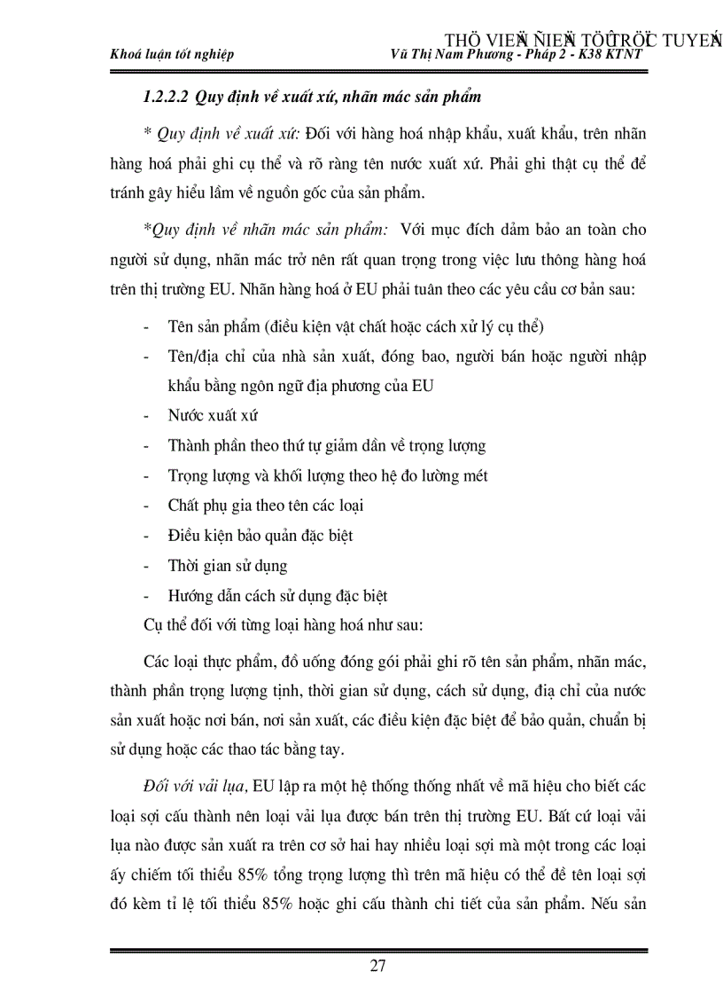 image for page Việc vận dụng các quy định pháp lý của Liên minh Châu Âu EU về chất lượng và nhãn hiệu sản phẩm trong xuất khẩu hàng hoá của Việt Nam vào thị trường này