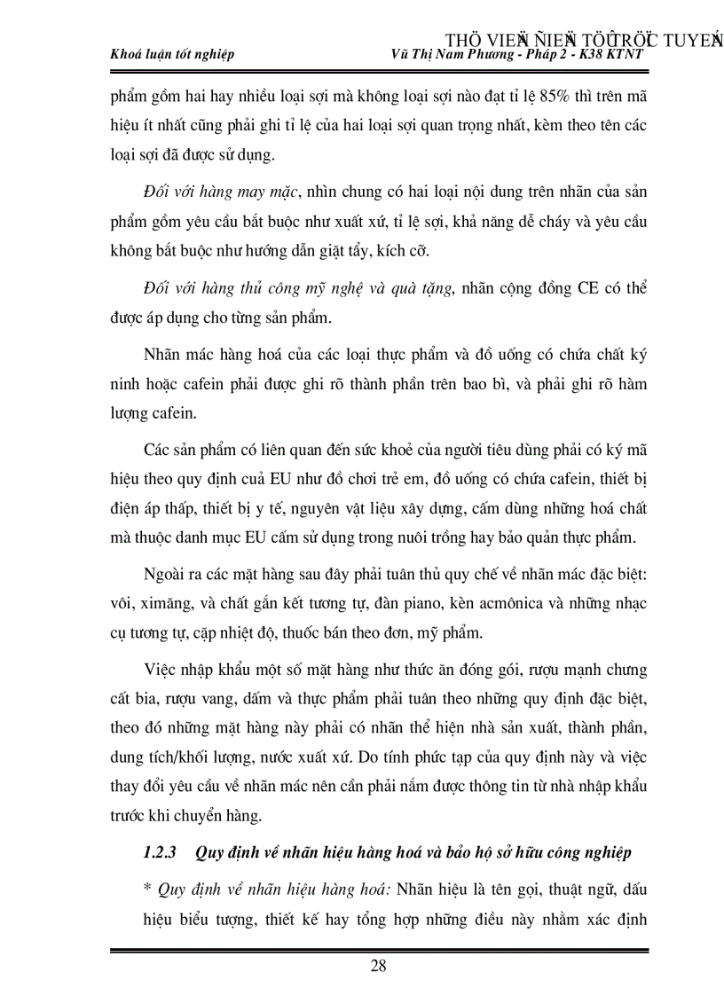 image for page Việc vận dụng các quy định pháp lý của Liên minh Châu Âu EU về chất lượng và nhãn hiệu sản phẩm trong xuất khẩu hàng hoá của Việt Nam vào thị trường này