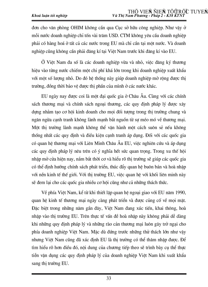 image for page Việc vận dụng các quy định pháp lý của Liên minh Châu Âu EU về chất lượng và nhãn hiệu sản phẩm trong xuất khẩu hàng hoá của Việt Nam vào thị trường này