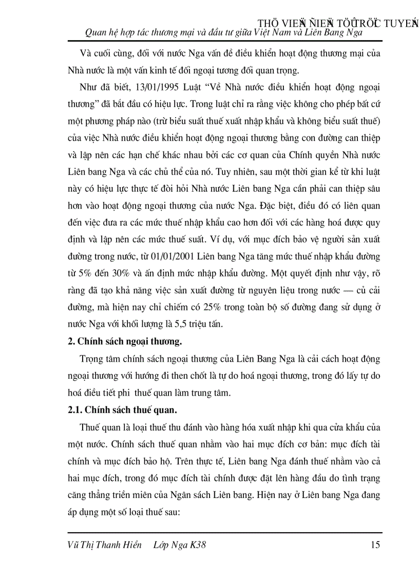 image for page Quan hệ hợp tác thương mại và đầu tư giữa Việt Nam và Liên Bang Nga