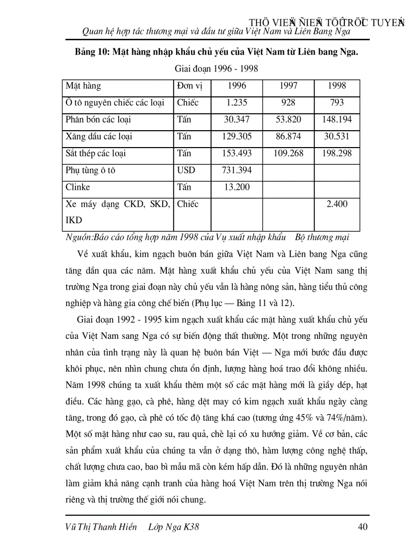 image for page Quan hệ hợp tác thương mại và đầu tư giữa Việt Nam và Liên Bang Nga
