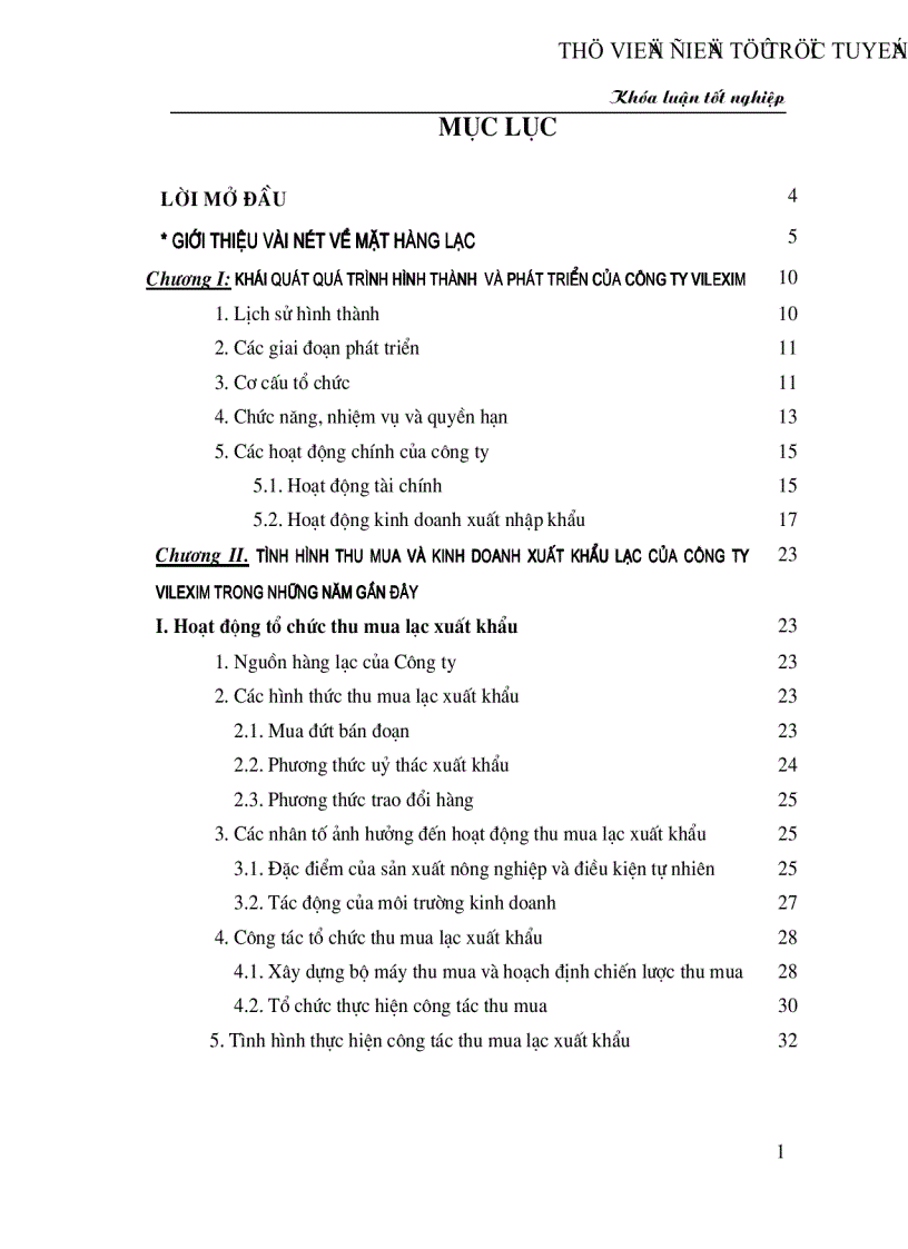 Hiện trạng và giải pháp nhằm nâng cao hiệu quả hoạt động THU MUA và xuất khẩu lạc của Công ty VIlexim trong giai đoạn hiện nay