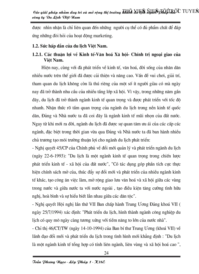 image for page Các giải pháp nhằm duy trì và mở rộng thị trường khách du lịch Pháp của công ty du lịch Việt Nam