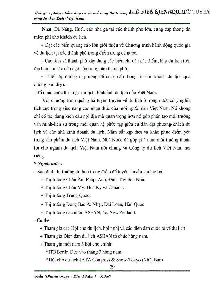 image for page Các giải pháp nhằm duy trì và mở rộng thị trường khách du lịch Pháp của công ty du lịch Việt Nam