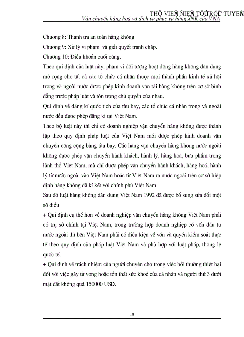 image for page Nghiên cứu phân tích đánh giá công tác vận chuyển và dịch vụ phục vụ hàng hoá xuất nhập khẩu tại các cảng hàng không quốc tế của Vietnam Airlines