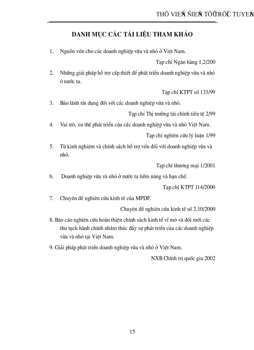 image for page Một số giải pháp huy động vốn nhằm thúc đẩy sự phát triển của các doanh nghiệp vừa và nhỏ ở Việt Nam trong giai đoạn tới 2001 2005