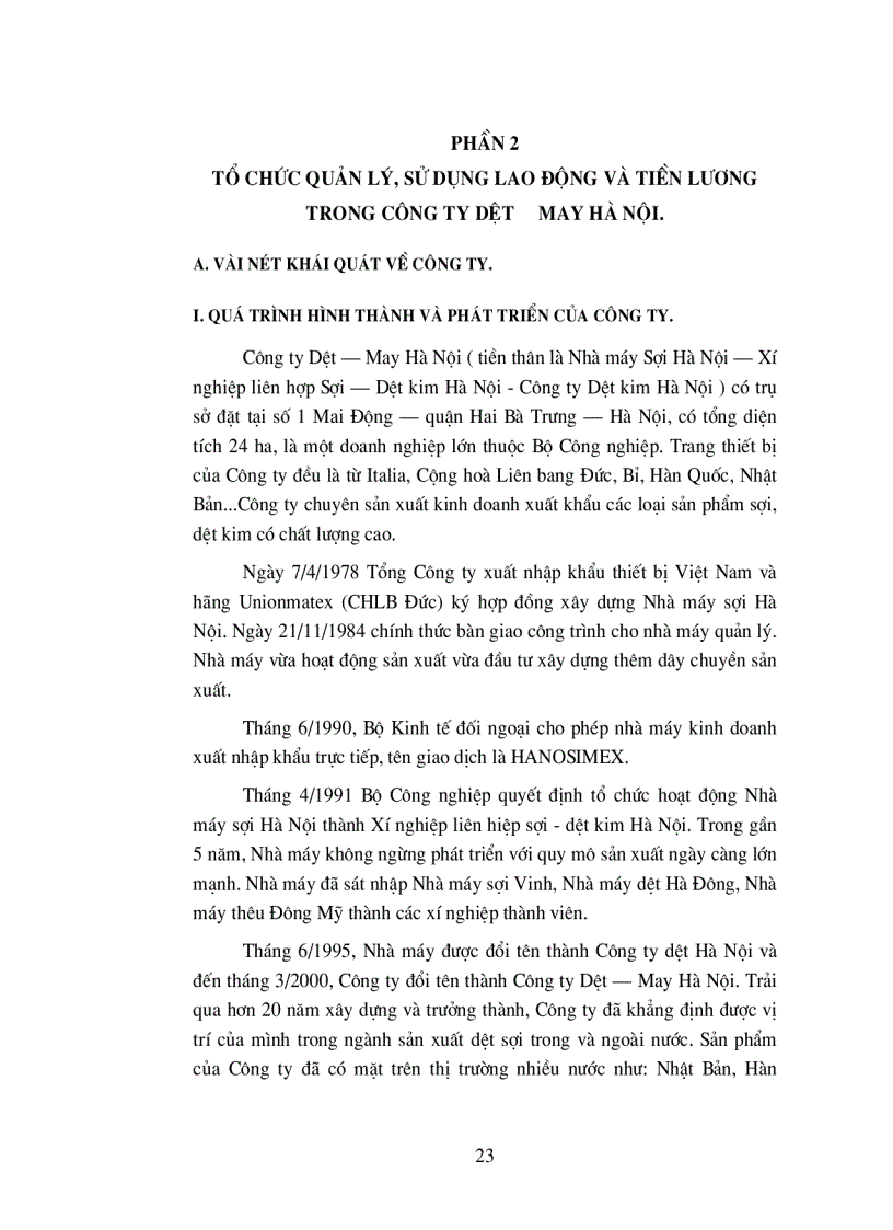 image for page Tổ chức quản lý sử dụng lao động và tiền lương trong công ty Dệt May Hà Nội