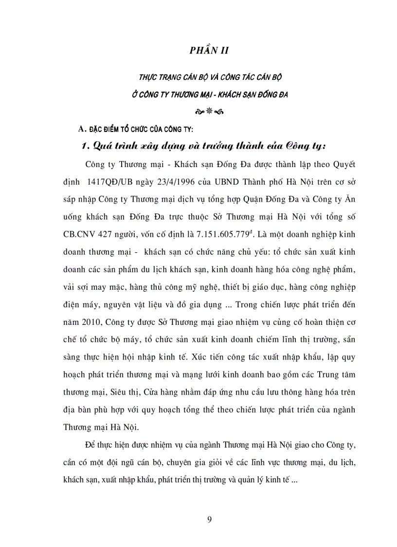 image for page Thực trạng cán bộ và công tác cán bộ ở Công ty Thương mại Khách sạn Đống Đa