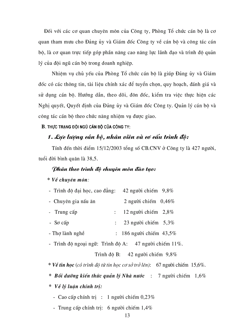 image for page Thực trạng cán bộ và công tác cán bộ ở Công ty Thương mại Khách sạn Đống Đa