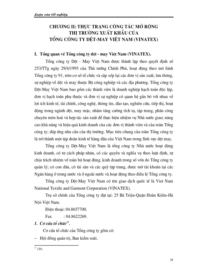 image for page Mở rộng thị trường xuất khẩu tại Tổng công ty Dệt May Việt Nam Vinatex