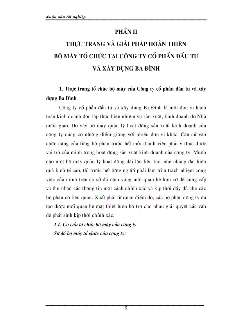 image for page Thực trạng và một số giải pháp hoàn thiện bộ máy tổ chức của Công ty cổ phần đầu tư và xây dựng Ba Đình