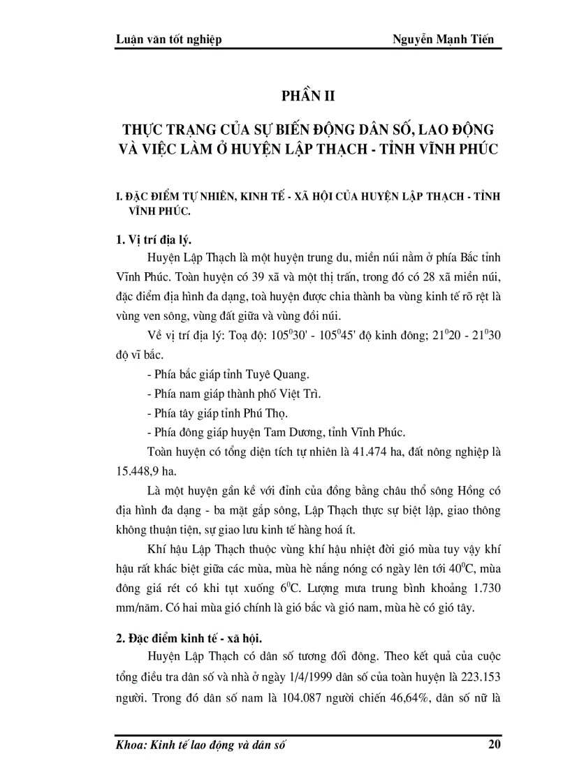 image for page Phân tích biến động dân số lao động và việc làm ở huyện Lập Thạch trong giai đoạn hiện nay