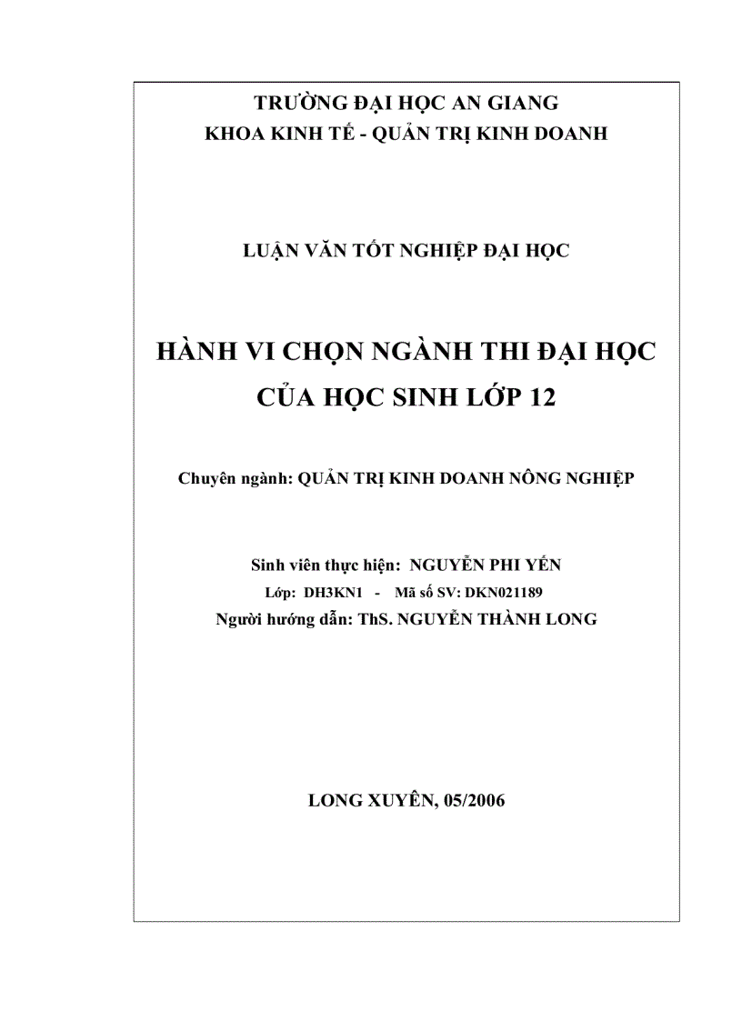 Nghiên cứu hành vi chọn ngành thi đại học của các bạn học sinh 12