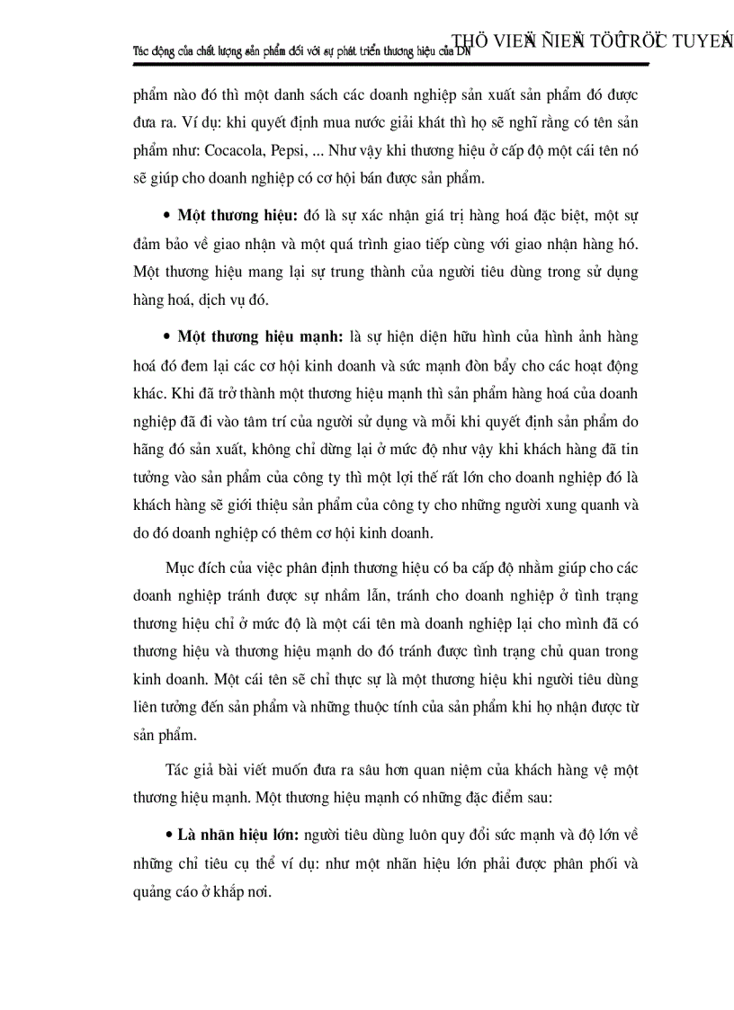 Tác động của chất lượng sản phẩm đối với sự phát triển thương hiệu của doanh nghiệp